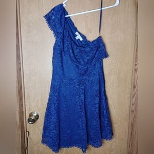 Francesca's Royal Blue Lace One-Shoulder Dress L